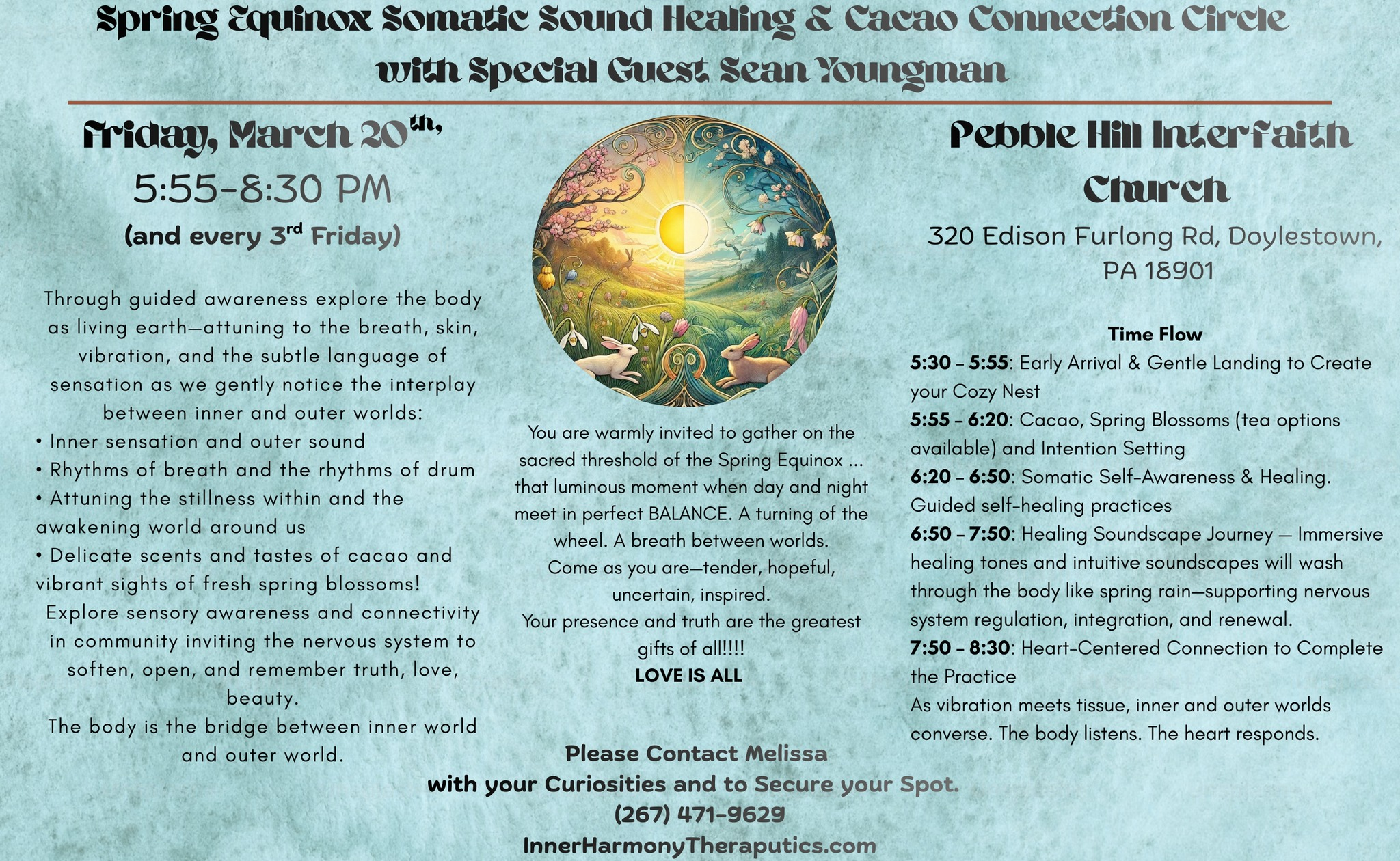 💐Spring Equinox Somatic Sound Healing and Cacao Connection Circle Friday 3/20